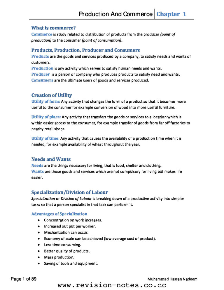 Commerce 7100 Revision Notes For O Level