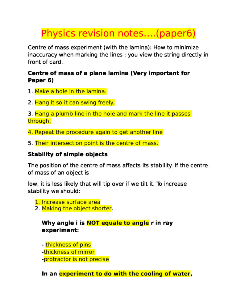 Physics Paper 6 Revision Notes