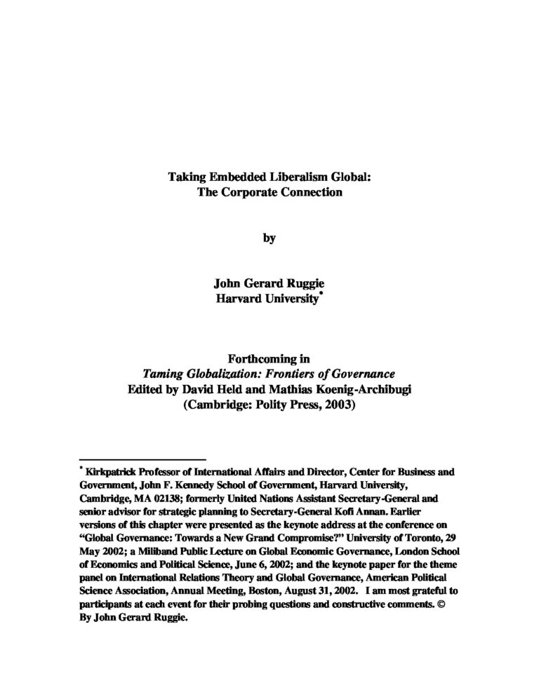Ruggie Taking Embedded Liberalism Global