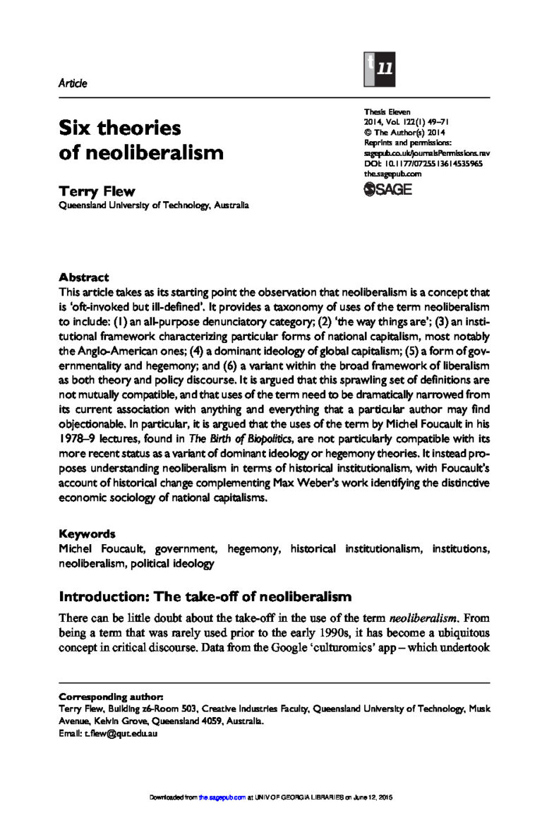 Six Theories of Neoliberalism: Terry Flew