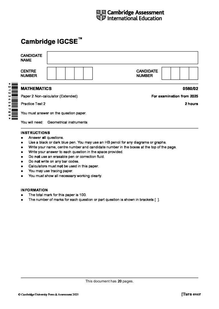 0580 Practice Test 2 2025 (Paper 2) QP