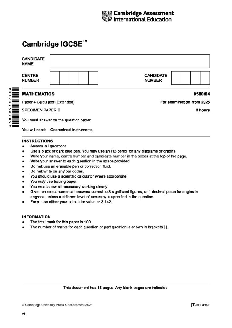 Cambridge IGCSE: MATHEMATICS 0580/04