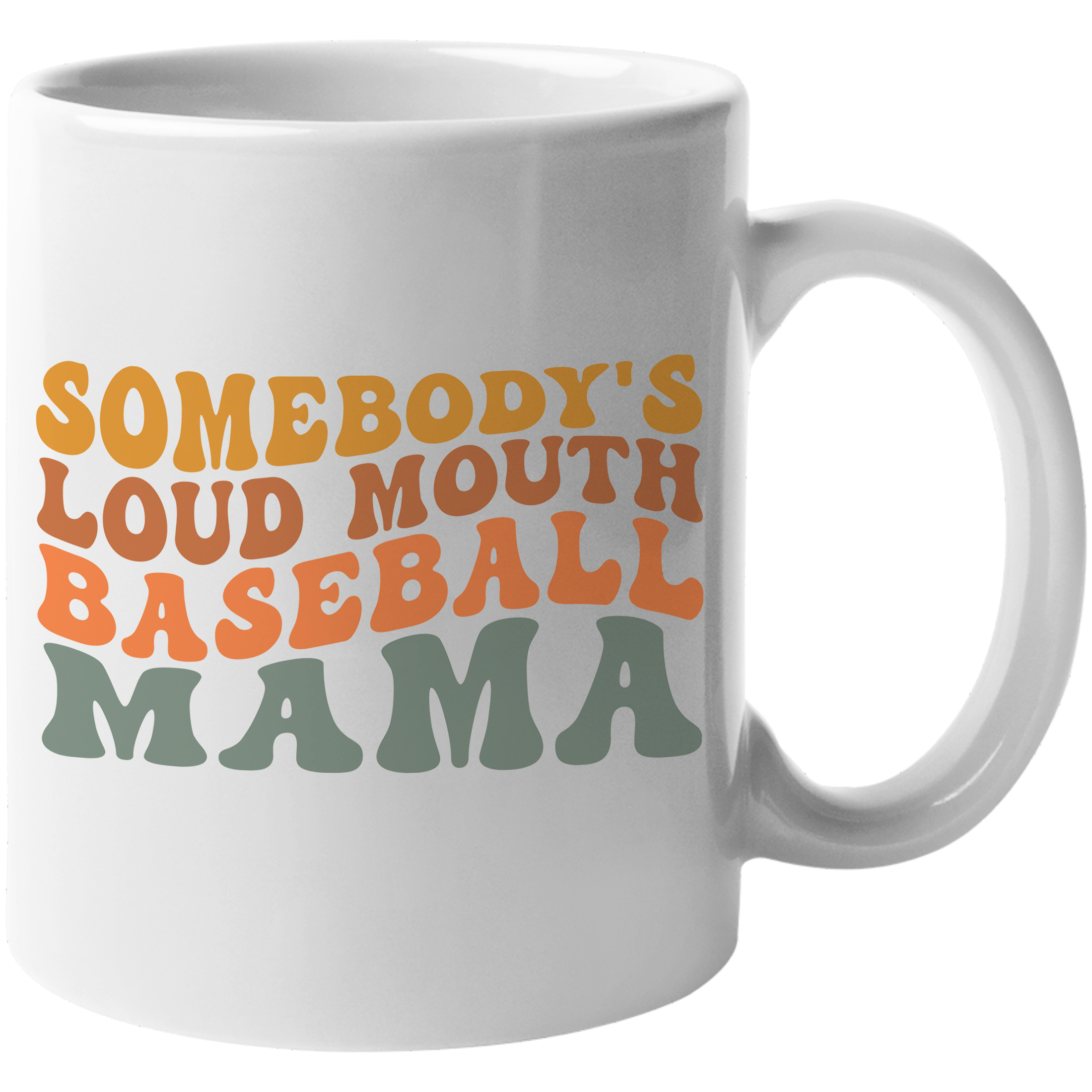 Novelty Mug, Somebody&rsquo;s Loud Mouth Baseball Mama, Retro Wavy Text 