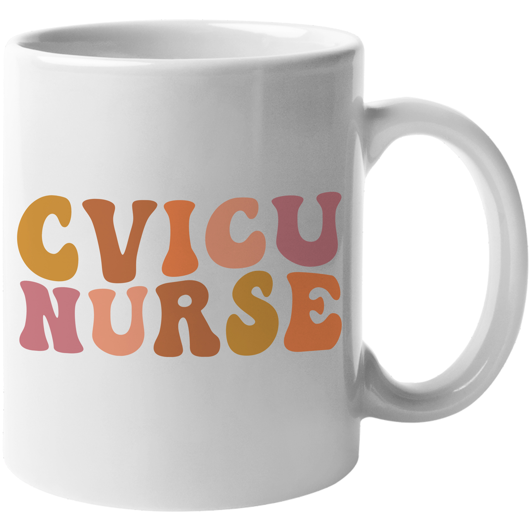 Novelty Mug, CVICU or Cardiovascular Intensive Care Unit Nurse, Retro Wavy Text