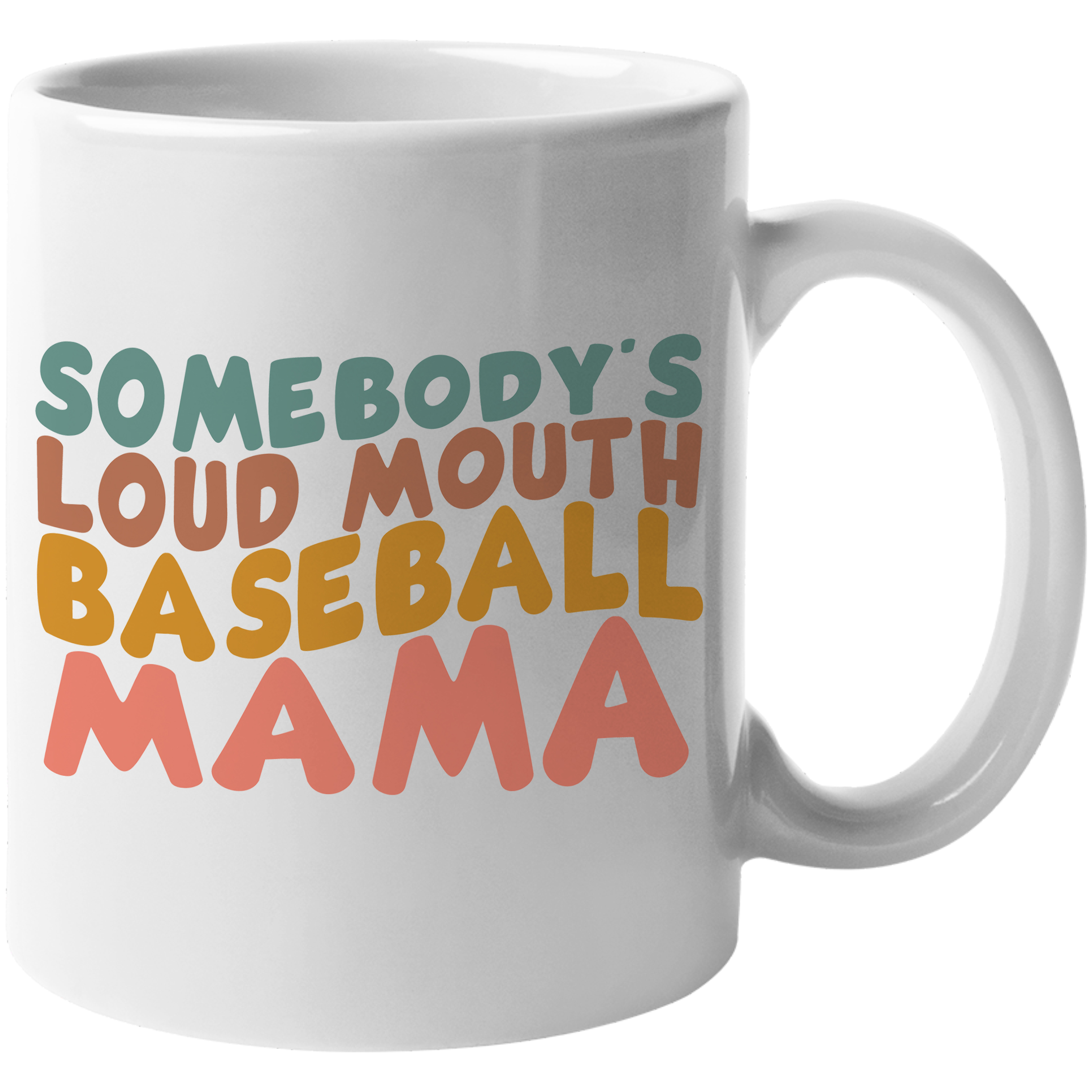 Novelty Mug, Funny Somebody&rsquo;s Loud Mouth Baseball Mama, Retro Wavy 