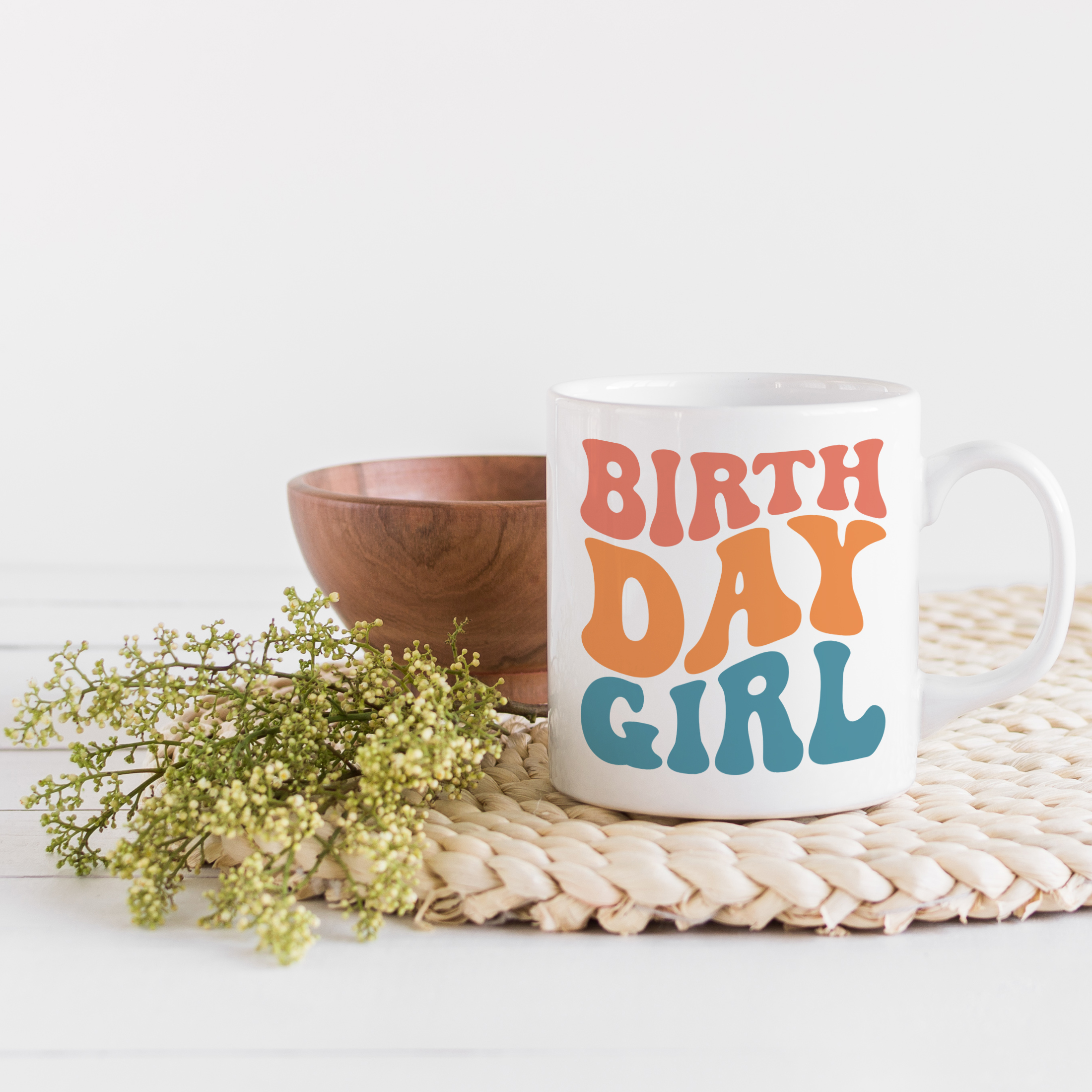 Novelty Mug, Birth Day Girl, Birthday Themed, Groovy Retro Wavy Text Merch Gift - Picture 6 of 8