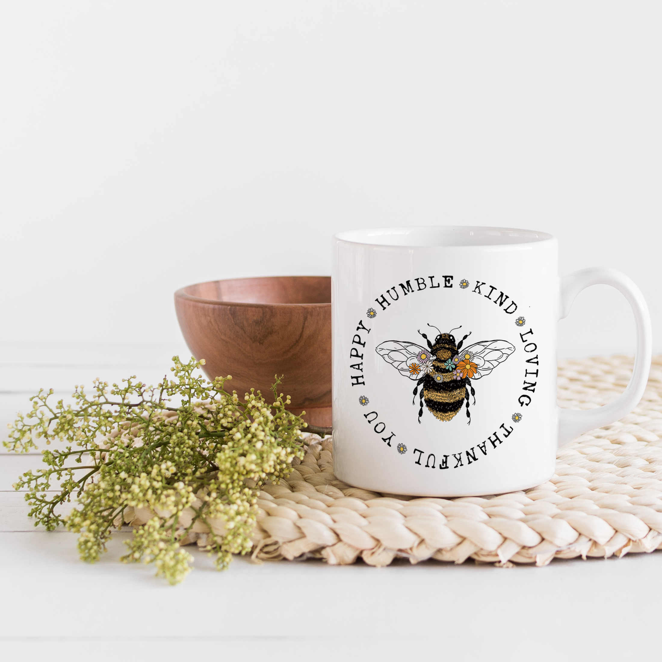 Coffee & Tea Mug, Be Loving, Thankful, You, Happy, Humble Kind, Bee Lover