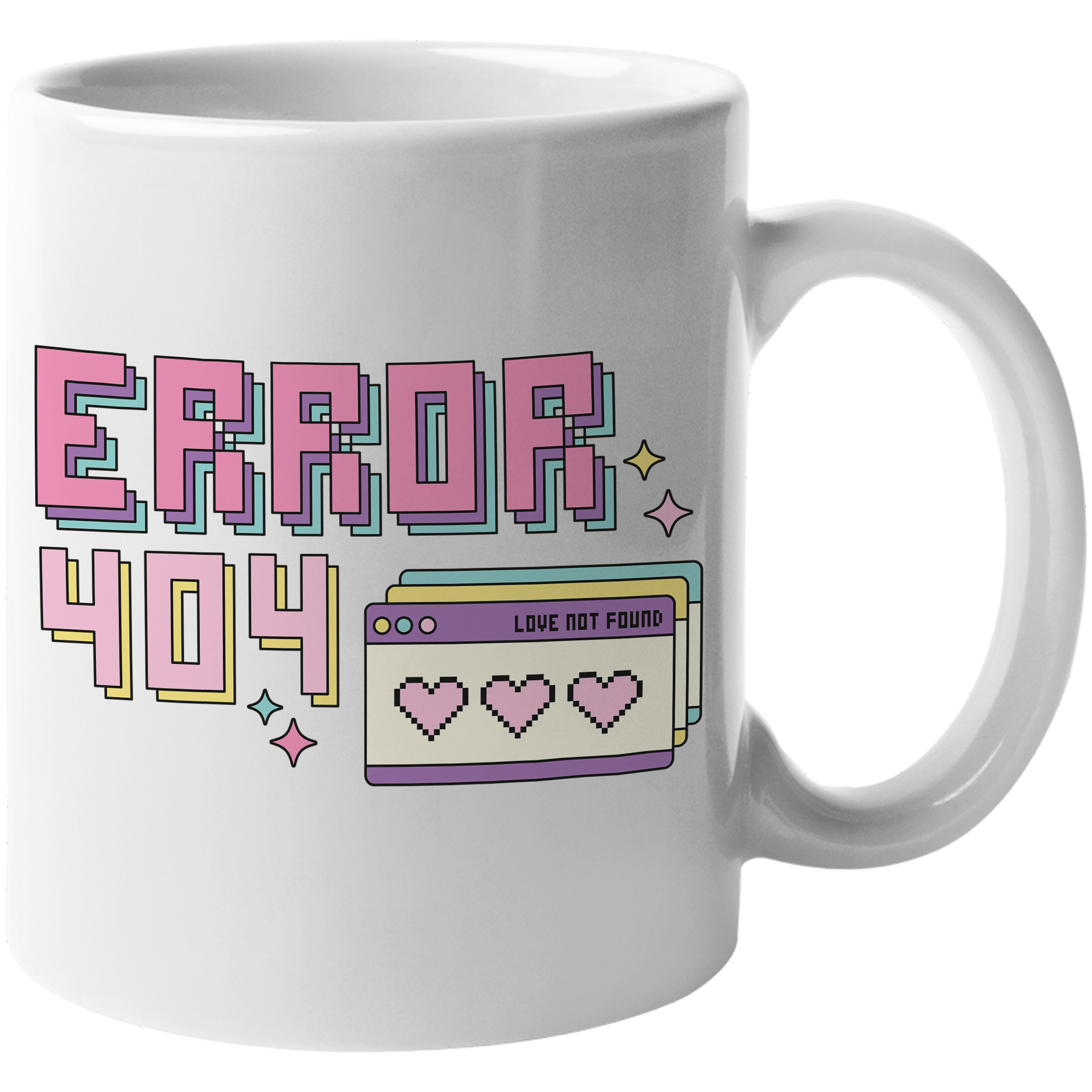 Coffee Mug, Error 404, Love Not Found, Retro Computer Style Valentine’s Day Art