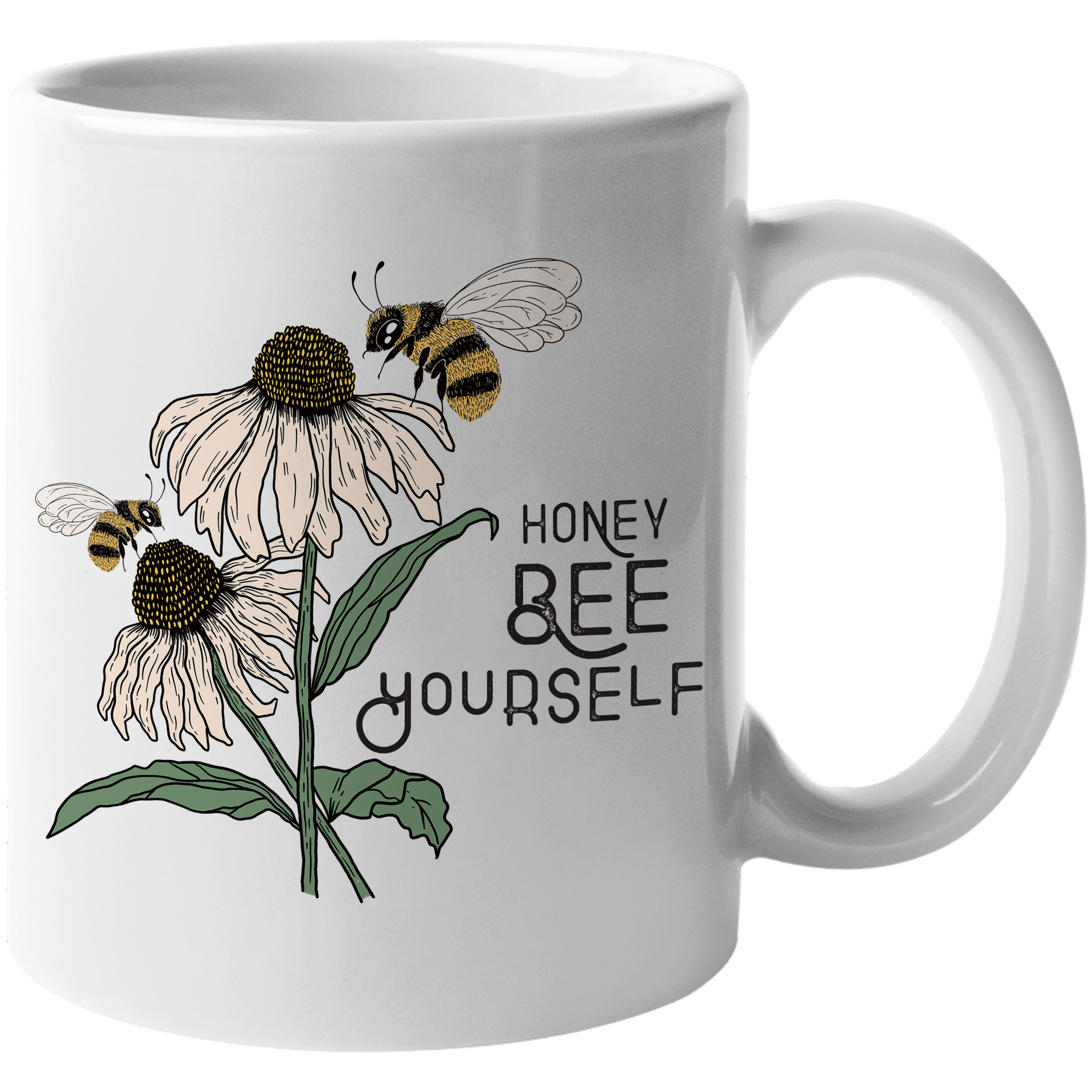 Coffee & Tea Mug, Honey Bee Yourself with Bees & Daisies Art