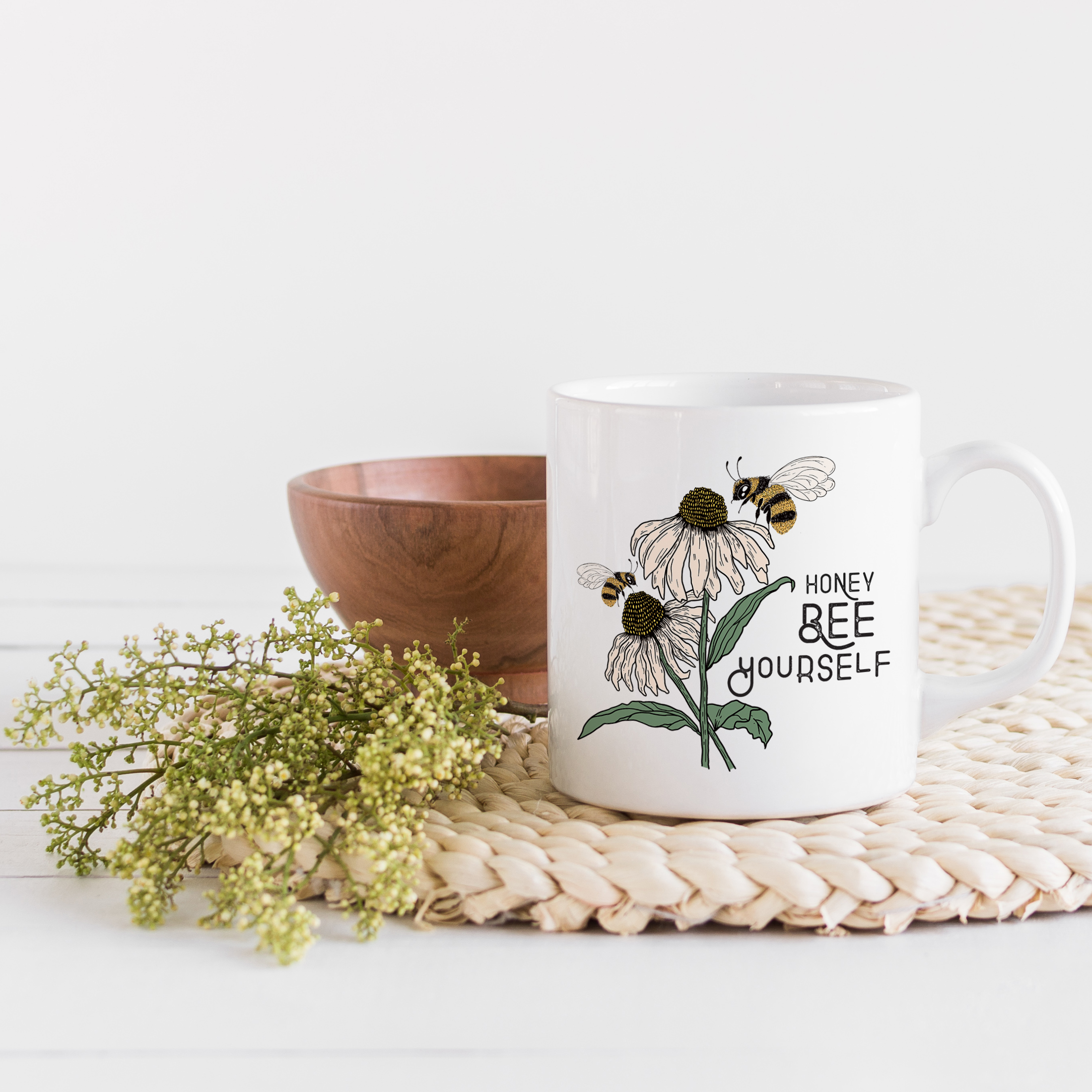 Coffee & Tea Mug, Honey Bee Yourself with Bees & Daisies Art