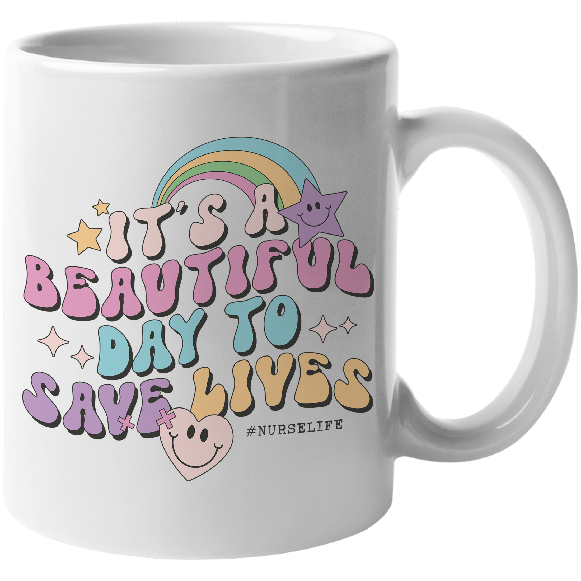 Coffee Mug, It's a Beautiful Day to Save Lives, 90s Retro Wavy Text, Nurse Gift