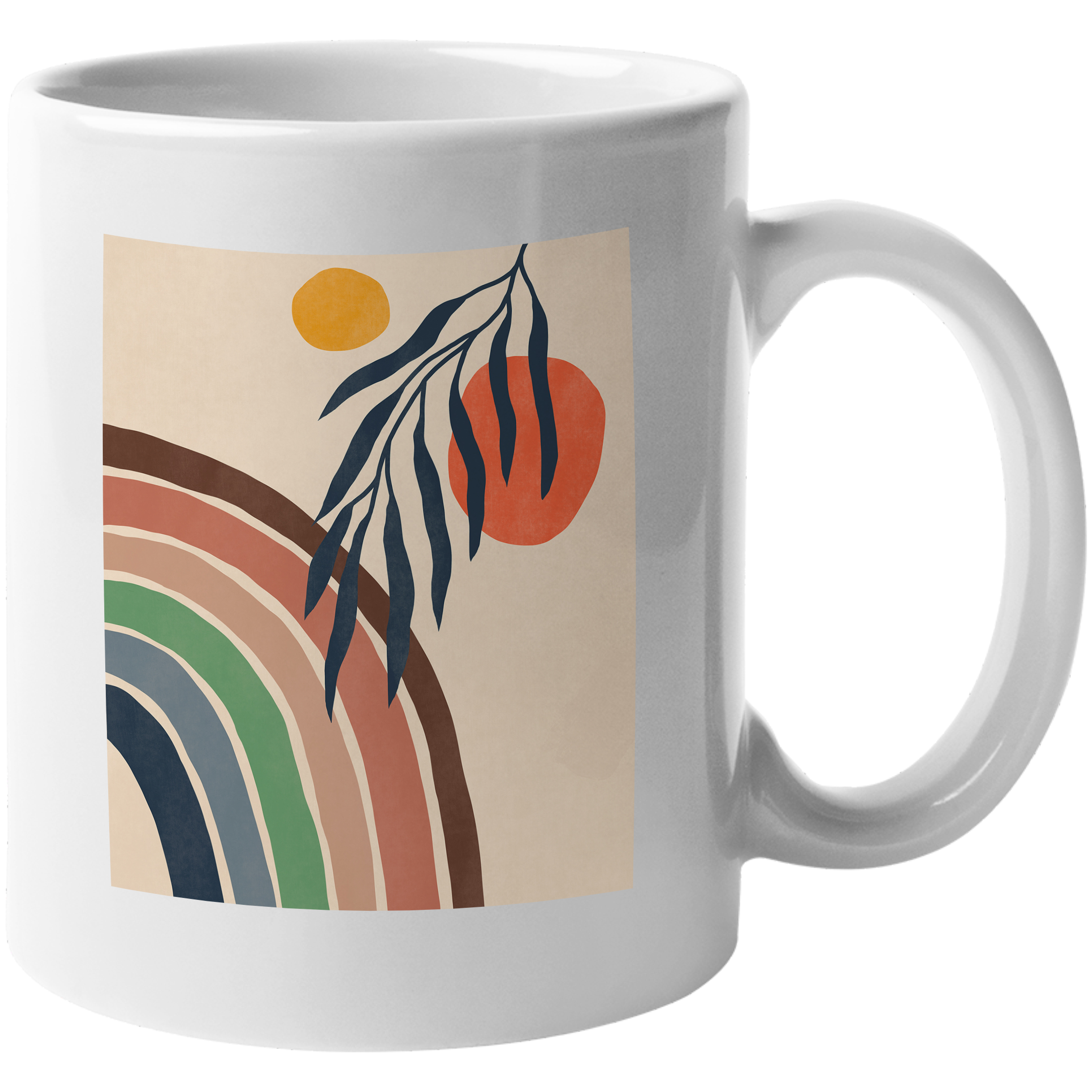 Coffee & Tea Mug, Aesthetic Minimalism Boho Rainbow & Sun Art