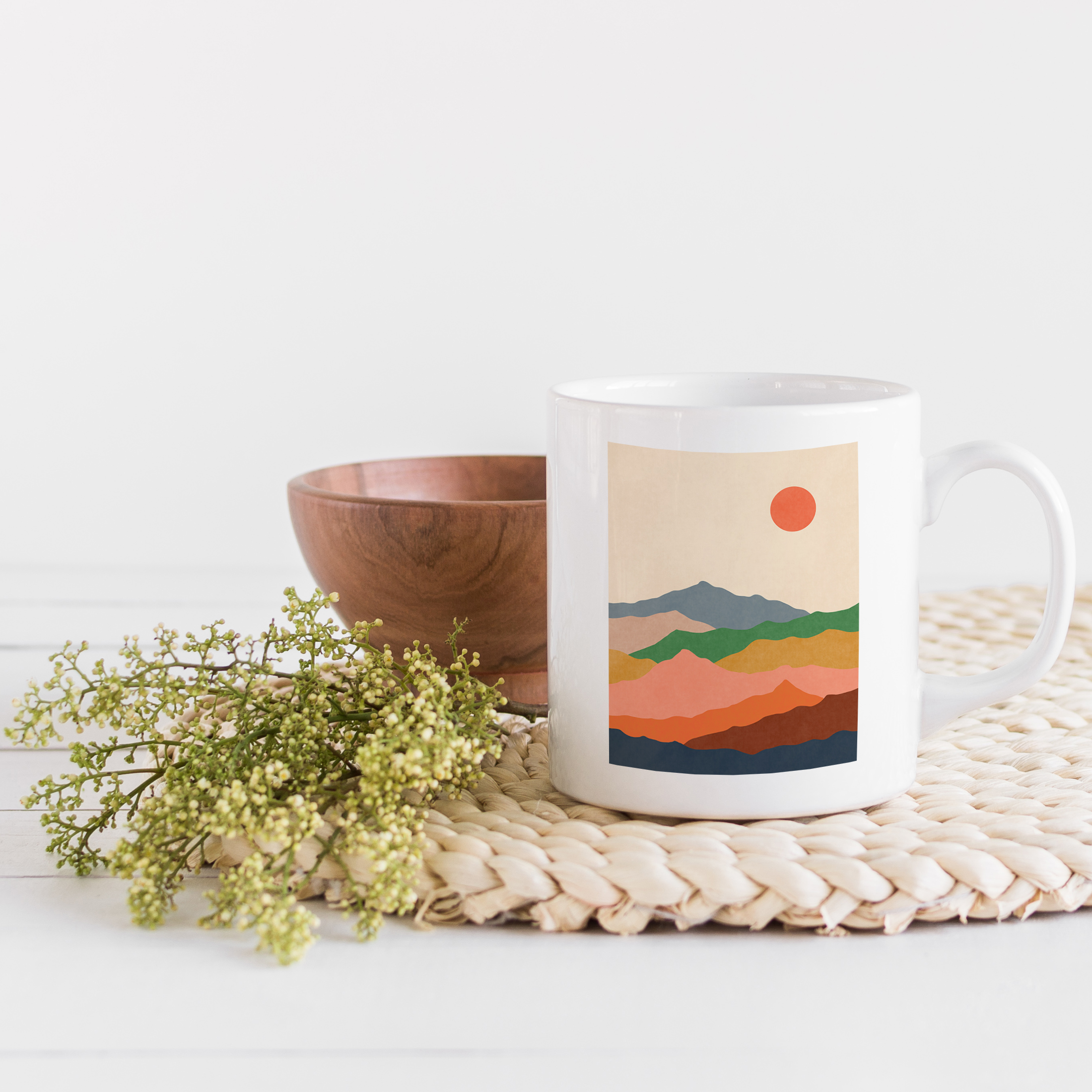 Coffee & Tea Mug, Aesthetic Minimalism Boho Mountain Landscape Art