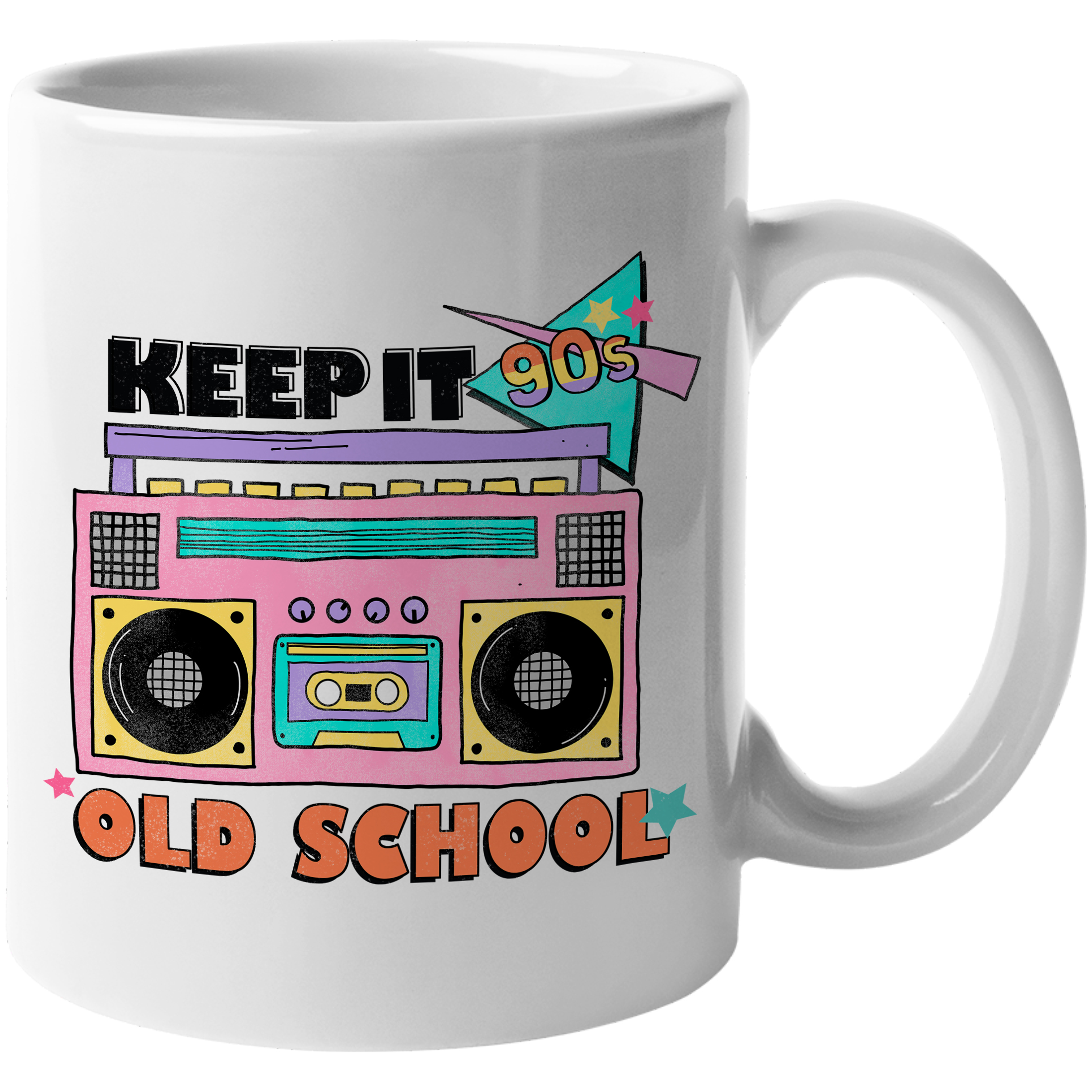 Coffee & Tea Mug, Keep It 90s Old School with Retro Radio Cassette Player  Art