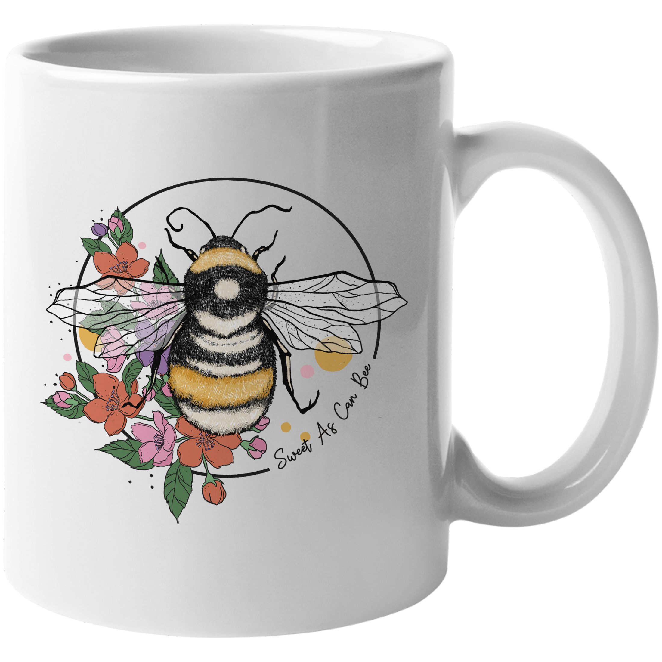 Coffee & Tea Mug, Sweet As Can Bee with Bee & Flowers Art