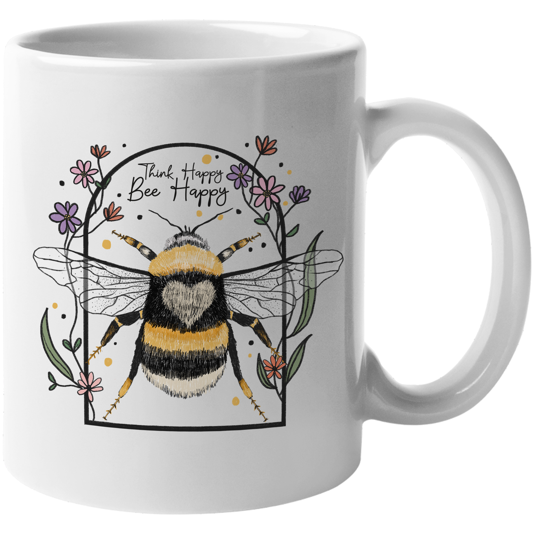 Coffee & Tea Mug, Think Happy, Bee Happy Art