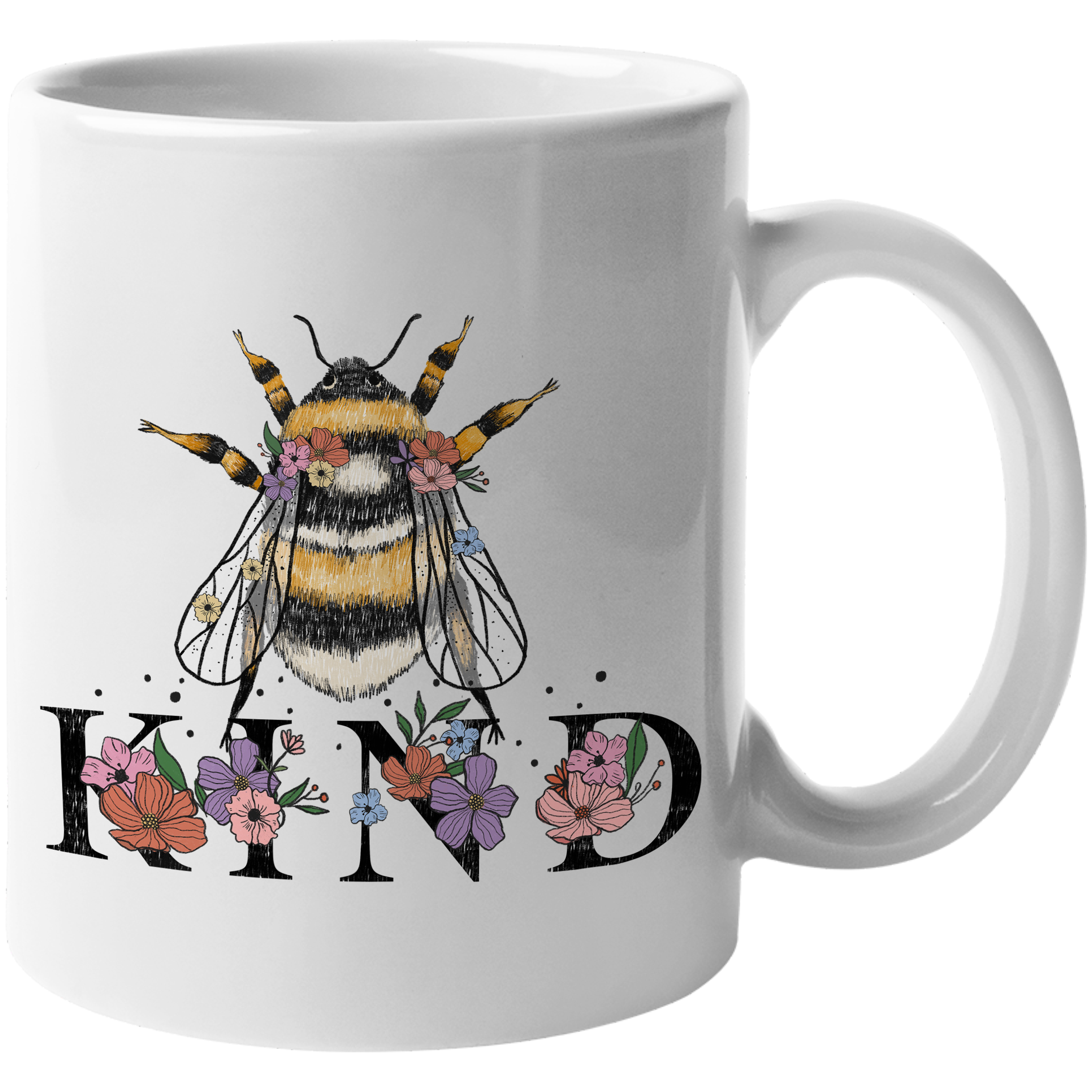 Coffee & Tea Mug, Kind with a Bee & Flowers Pun Art