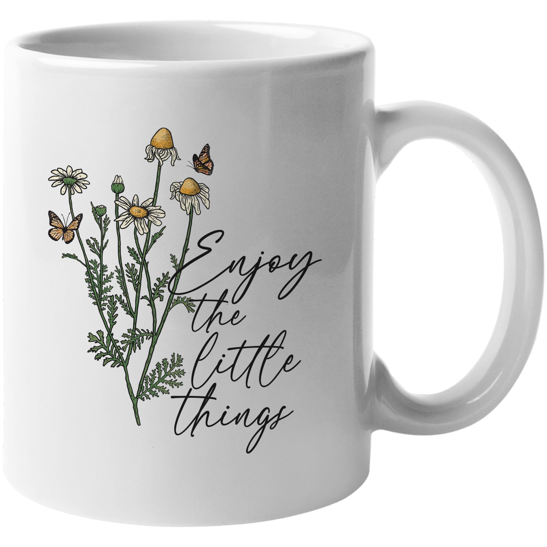 Coffee Mug, Enjoy the Little Things Quote with Daisies & Butterflies Design  | eBay