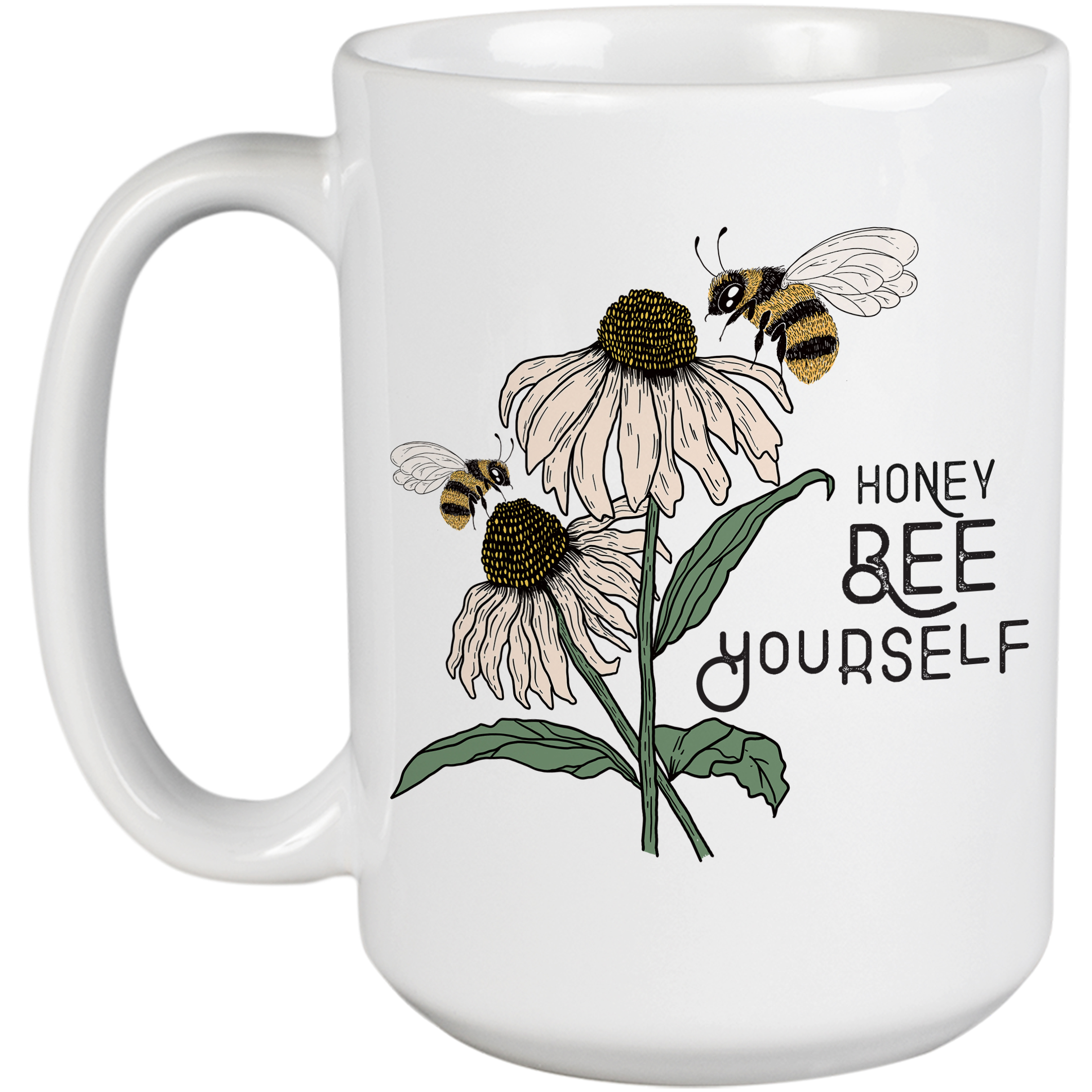 Coffee & Tea Mug, Honey Bee Yourself with Bees & Daisies Art