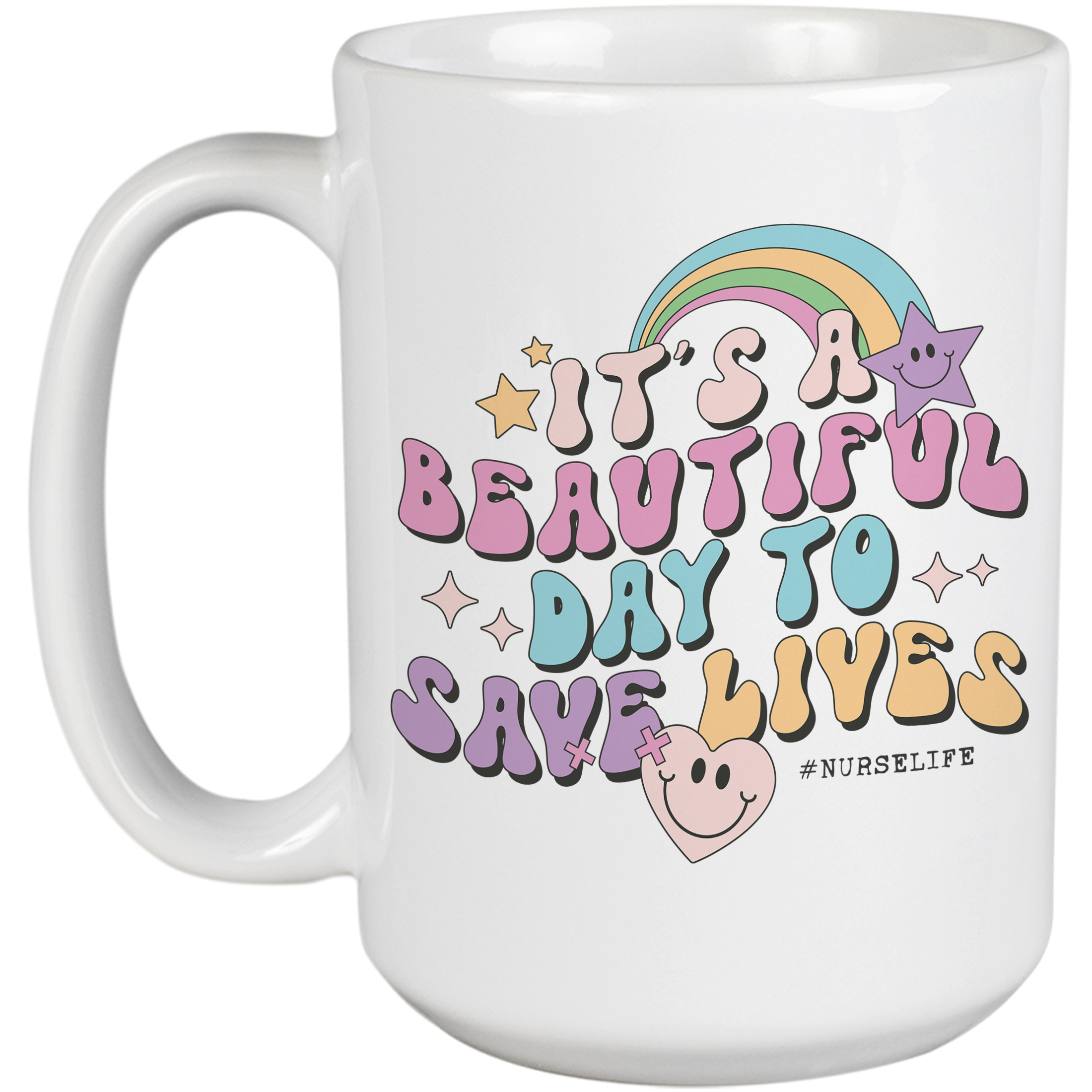 Coffee Mug, It's a Beautiful Day to Save Lives, 90s Retro Wavy Text, Nurse Gift