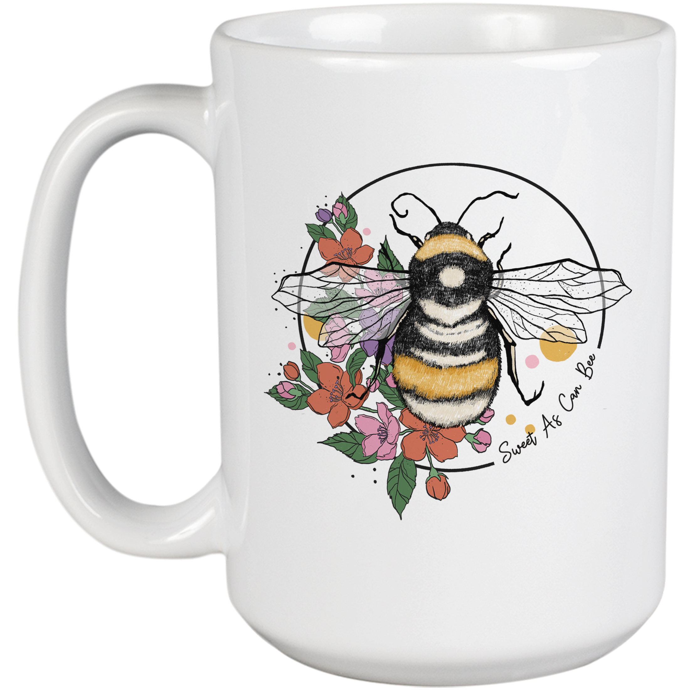 Coffee & Tea Mug, Sweet As Can Bee with Bee & Flowers Art