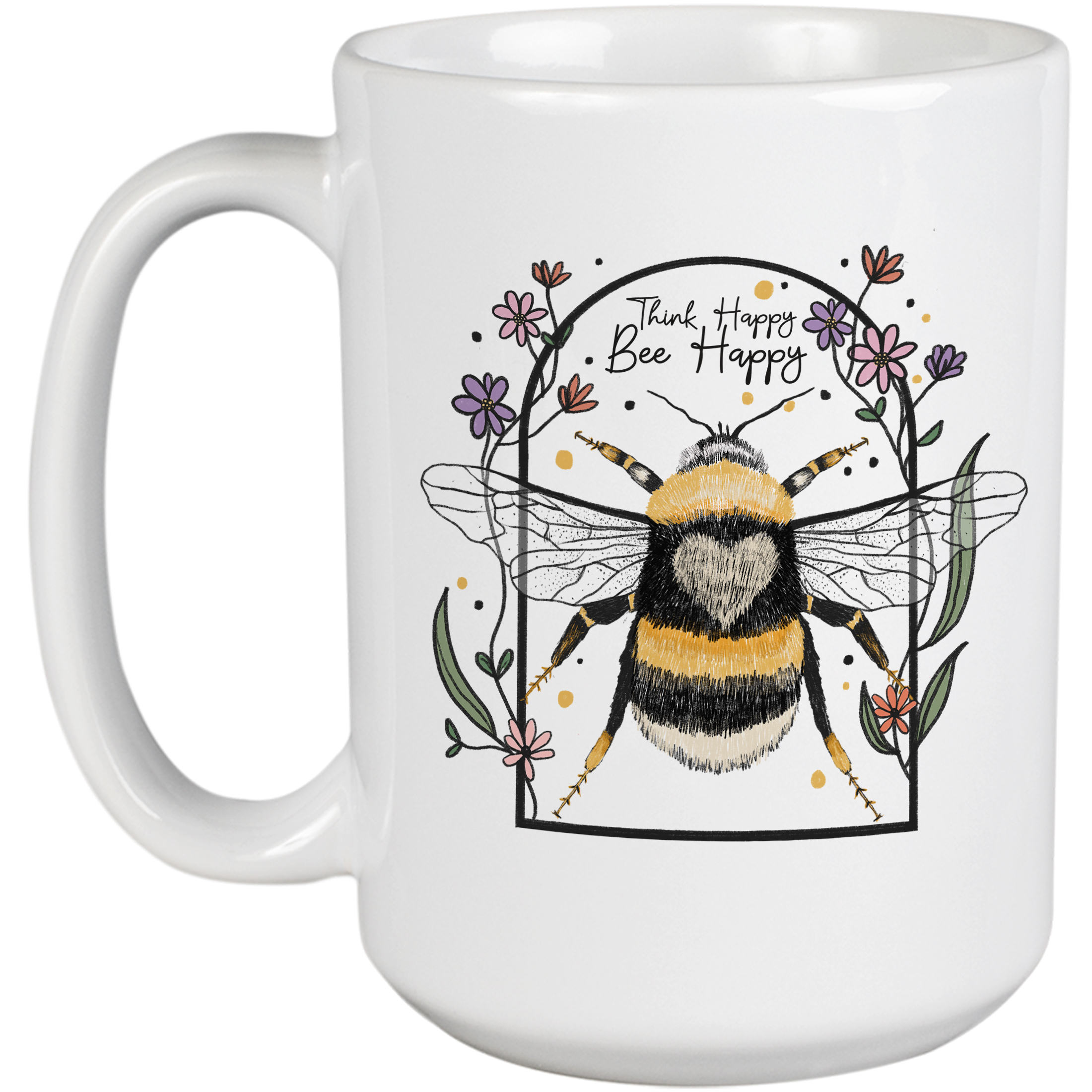 Coffee & Tea Mug, Think Happy, Bee Happy Art