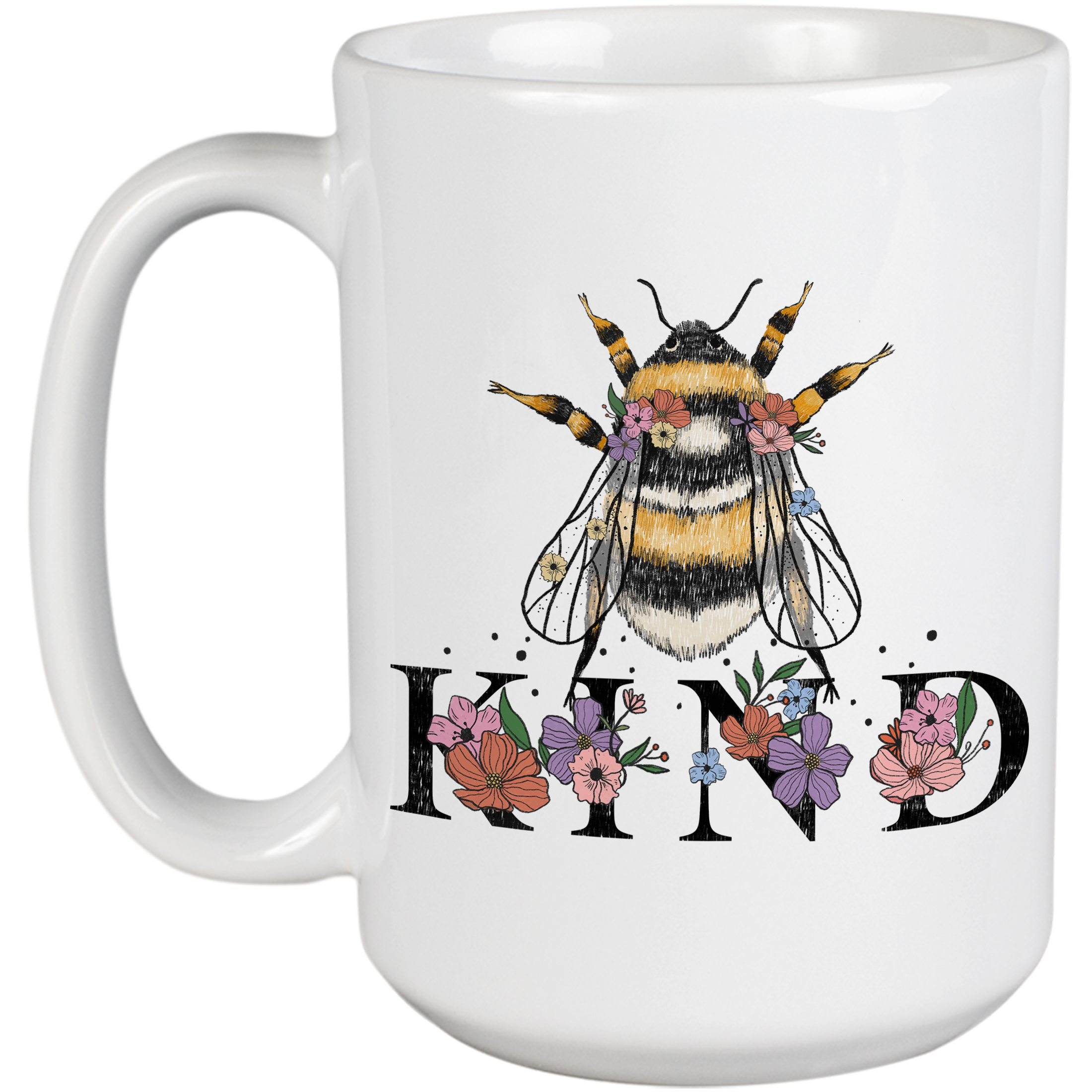 Coffee & Tea Mug, Kind with a Bee & Flowers Pun Art