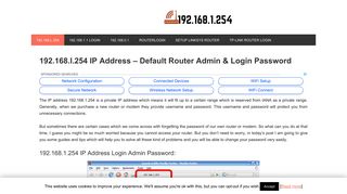 192.168.1.254 - 192.168.l.254 Router Admin Login & Password