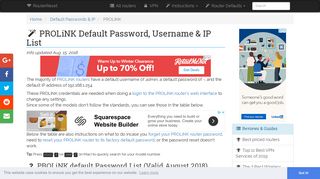 PROLiNK Default Password, Login & IP List (updated August 2018 ...