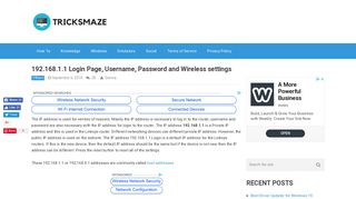 192.168.1.1 Login Page, Username, Password and Wireless ...