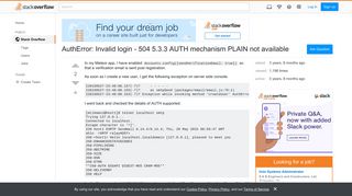 AuthError: Invalid login - 504 5.3.3 AUTH mechanism PLAIN not ...