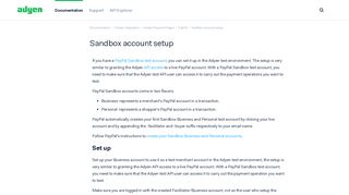 Sandbox account setup - Adyen's documentation