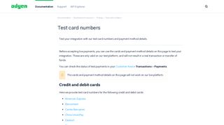 Test card numbers - Adyen's documentation
