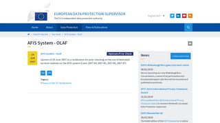 AFIS System - OLAF | European Data Protection Supervisor