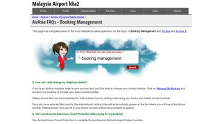 AirAsia FAQs - Booking Management | Malaysia Airport KLIA2 info