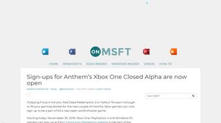 Sign-ups for Anthem's Xbox One Closed Alpha are now open ...