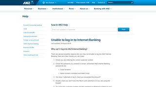 Unable to log in to Internet Banking - ANZ