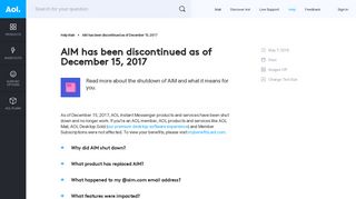 AIM has been discontinued as of December 15, 2017 - AOL Help
