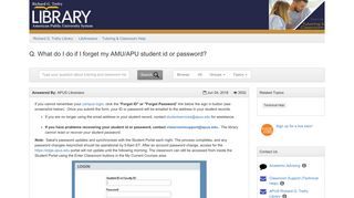 What do I do if I forget my AMU/APU student id or password ...