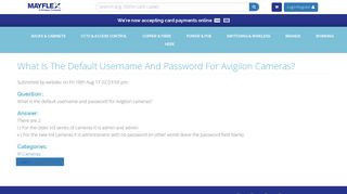 Avigilon Ip Camera Default Login And Support