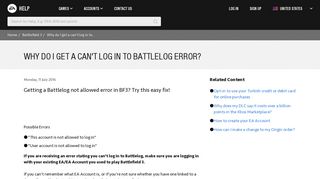 Battlefield 3 - Why do I get a can't log in to Battlelog error? - EA Help
