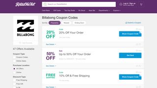 $10 Off Billabong Coupon, Promo Codes - RetailMeNot