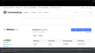 Bitbase (BTBc) price, charts, market cap, and other metrics ...