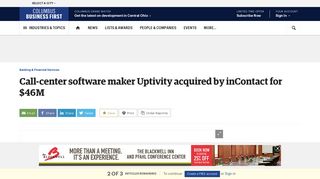 inContact acquires Columbus-based Uptivity, formerly CallCopy, for ...