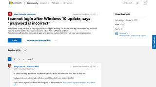I cannot login after Windows 10 update, says 