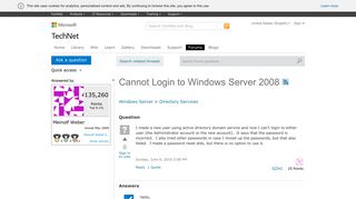 Cannot Login to Windows Server 2008 - Microsoft