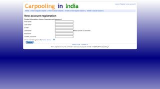 New account - sign in (registration) - Carpooling in India