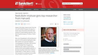 Niels Bohr Institute gets top researcher from Harvard | EurekAlert ...