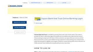 Clayton Bank And Trust Online Banking Login | Bank Login