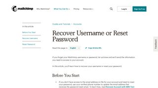Recover Username or Reset Password - MailChimp